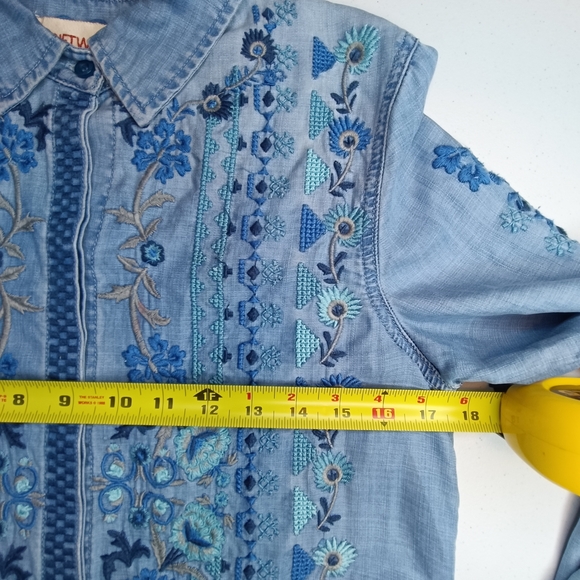 Driftwood Sundance Blue Embroidered Boho Chic Denim Shirt XS - Picture 11 of 14
